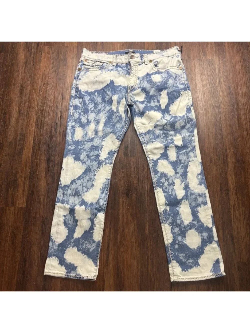 True Religion Ricky Relaxed Straight Jeans Acid Wash Blue Denim Men’s Size 38